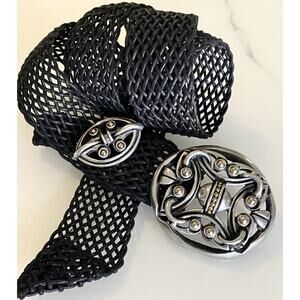 Vintage Modernist Artist Buckle Pewter, Brass Nouveau Statement Woven Mesh Belt